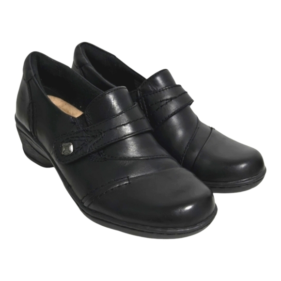 Earth Origins Gina Black Leather Slip-On Comfort Shoes - Picture 1 of 9